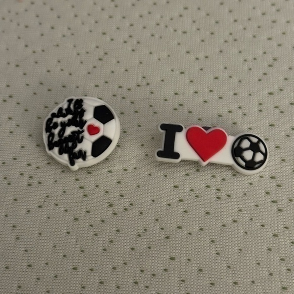 Jibbitz Biggest Fan, I Love Soccer Croc Charms Set of 2 NWT - Picture 1 of 4